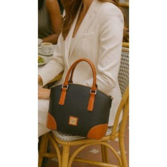 NWT  Dooney & Bourke Premium Pebble Grain Leather Satchel Handbag Black Brown - Picture 8 of 12